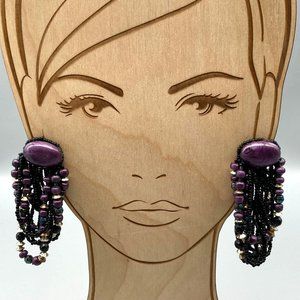 Dangling Purple and Black Sparkle Earrings, Unique Vintage Long Shoulder Dusters